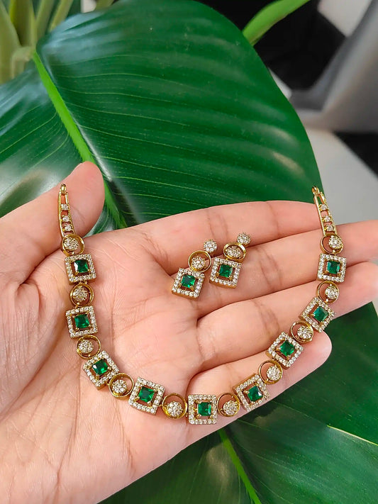 Square Sparkle Elegance – Premium Necklace Set. Code 169
