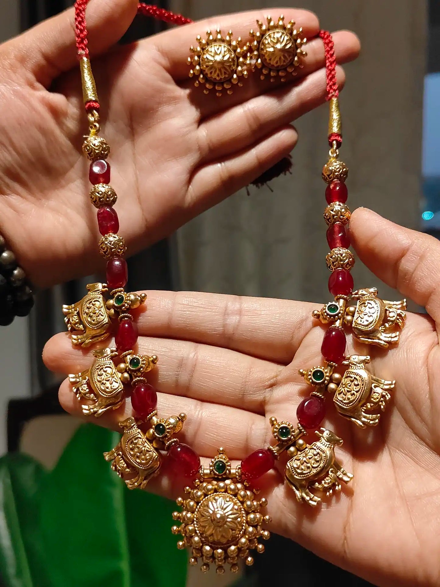 Divine Kamadhenu Cow & Calf Temple Necklace Set.C -199