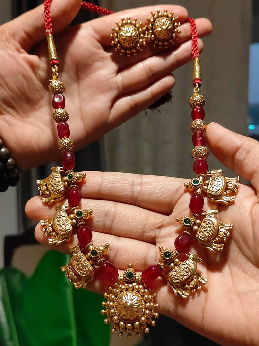 Divine Kamadhenu Cow & Calf Temple Necklace Set.C -199