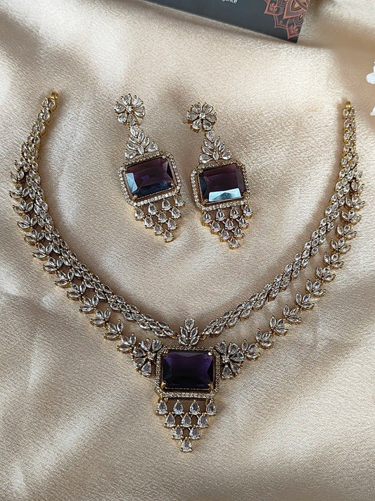Royal AD Stone Necklace – Emerald Green & Royal Purple