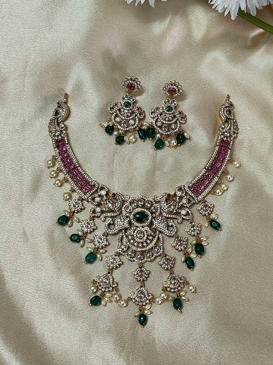 Ruby & Emerald Temple Choker Set with Pearls. tc0021