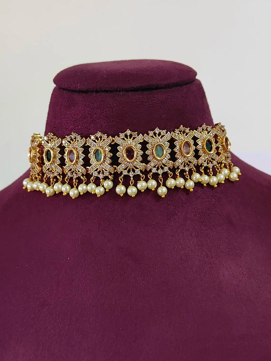 Victorian AD Stone Choker Set with Matching Earrings                     code - 125