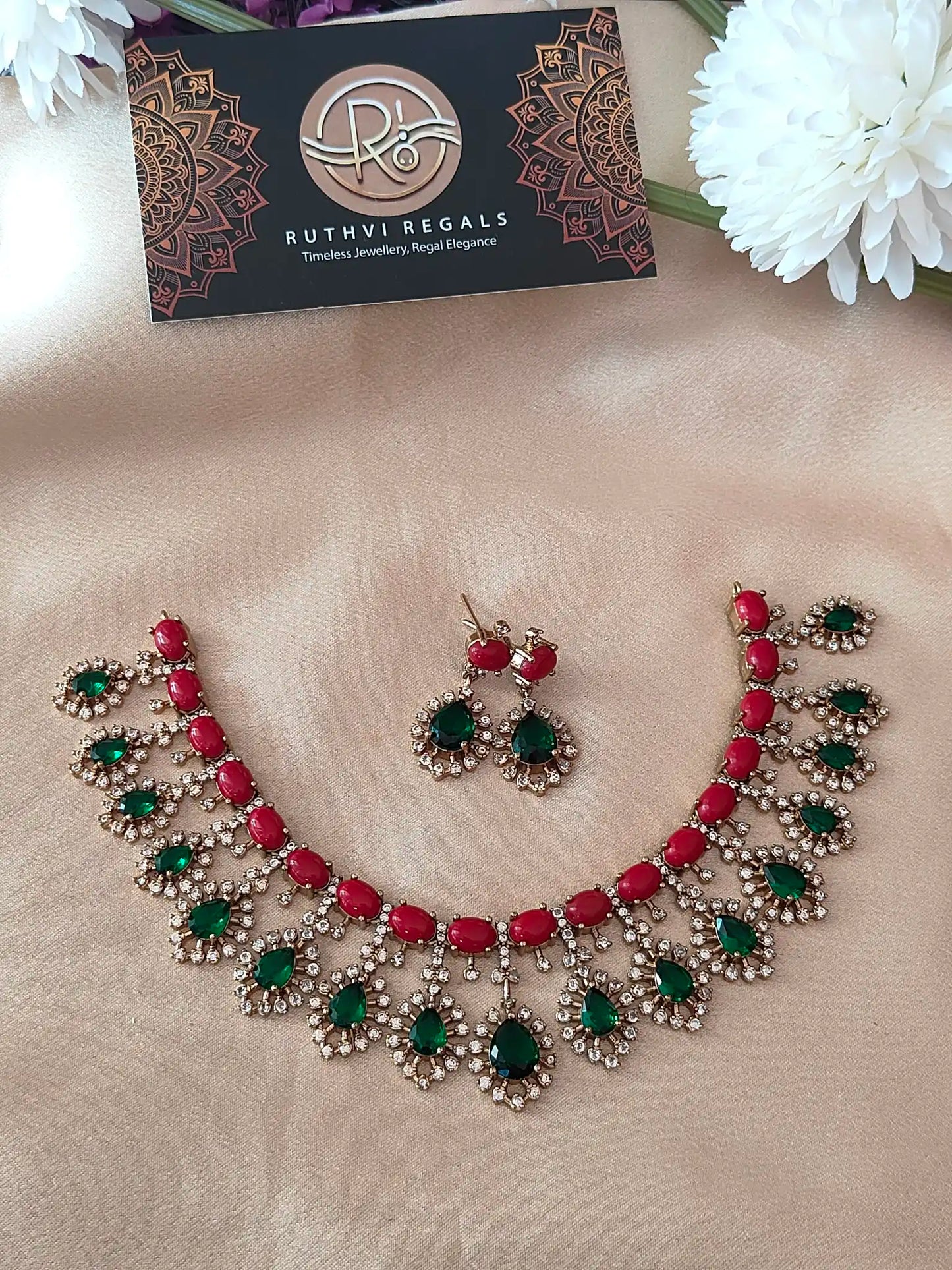 Royal Emerald-Ruby CZ Bridal Necklace Set Ad0023
