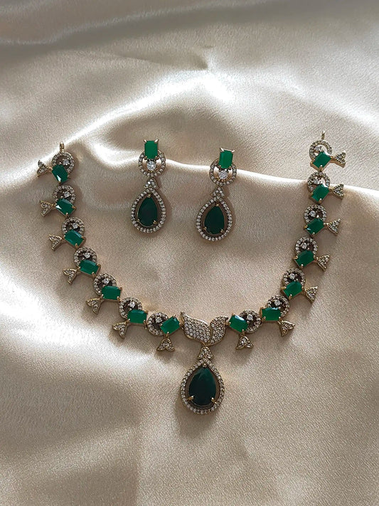 Emerald Green AD Stone Necklace Set c- 184