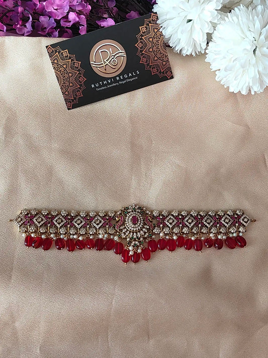 Regal Ruby Drop Choker – Temple Style Elegance cs0021
