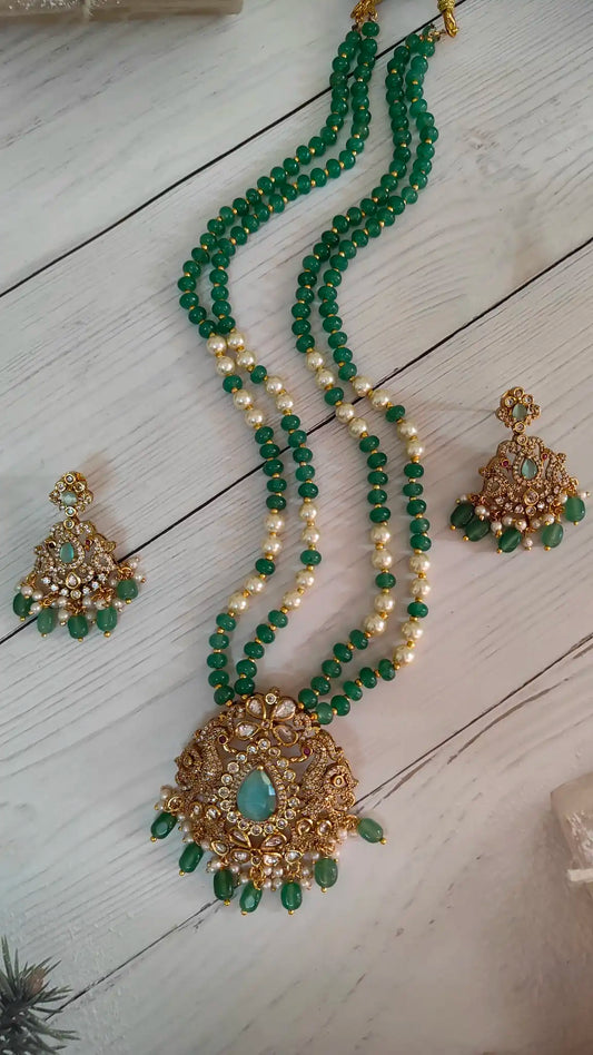 Emerald Pearl Peacock Necklace Set