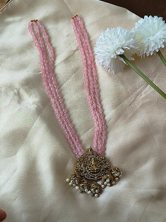 Lakshmi Temple Jewelry Set – Pink Beads.