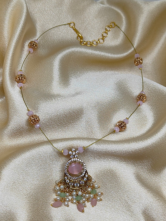Elegant Invisible Neck Chain with Beads & Single Stone Pendant ✨