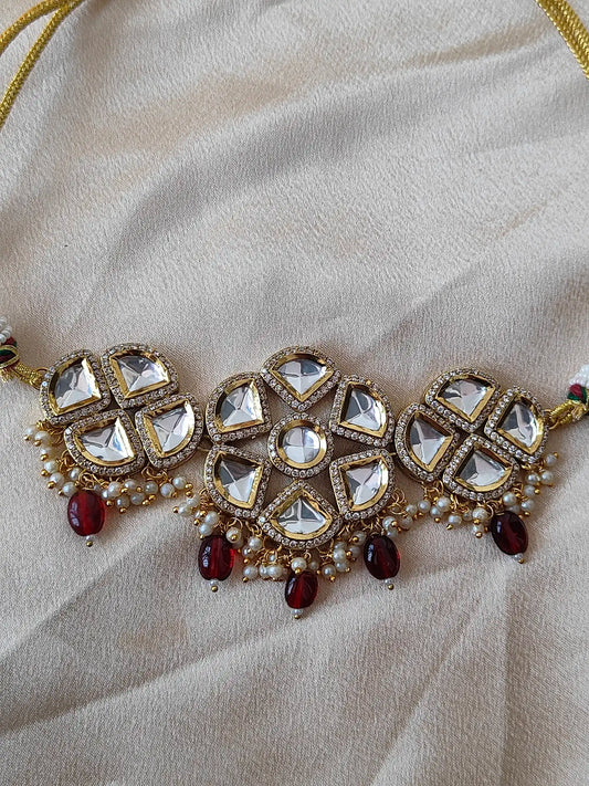 Royal Kundan Choker Set with Ruby Red Beads & Earrings
