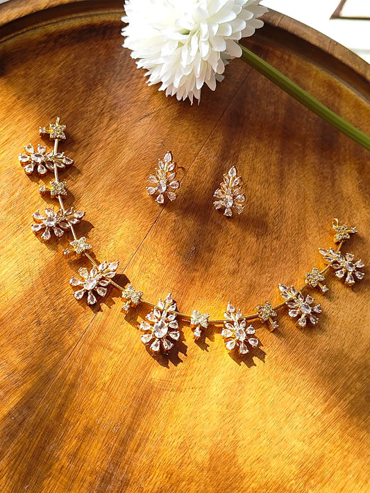 Gold-Tone Floral AD Necklace Set with Stud Earrings Ad0021