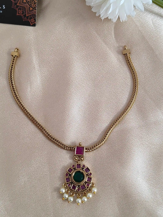 Antique Ruby Green Kemp Necklace & Earring Set.                 Code - 130