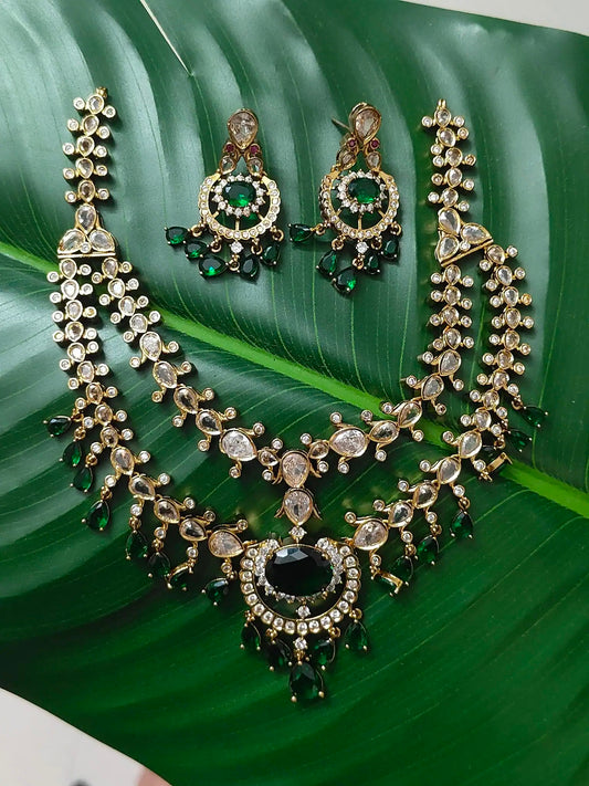 Royal Emerald Green Kundan Necklace Set.                                c - 185
