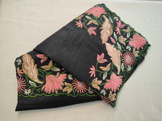 Premium Floral Embroidered Crush Saree – Partywear         C-Sr003