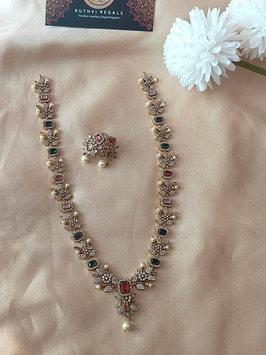 Antique Multistone Necklace Set with Earrings. Ad0022