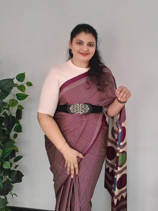 Ajrak- Satin Saree with Geometric Pallu. C - Sr006