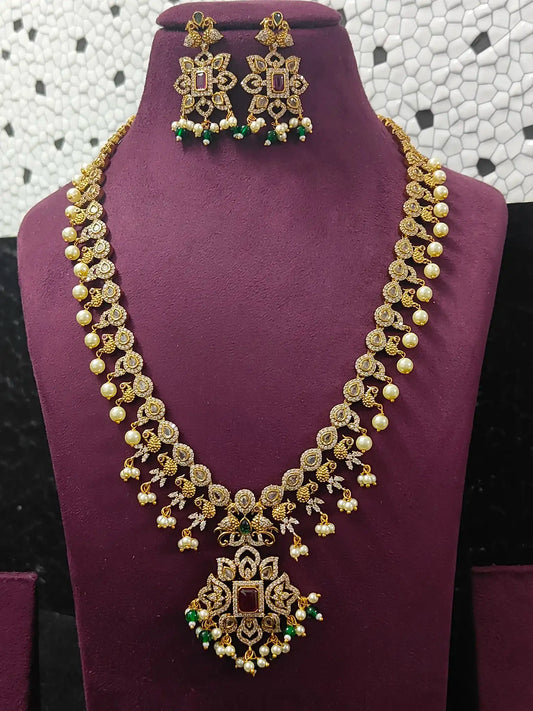 Antique AD Stone Necklace Set with Pearls & Ruby C-101