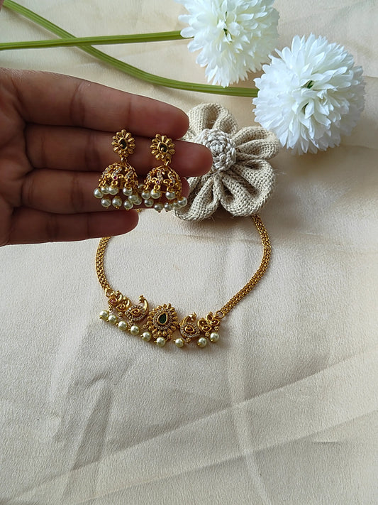 "Simple and classy peacock choker set".