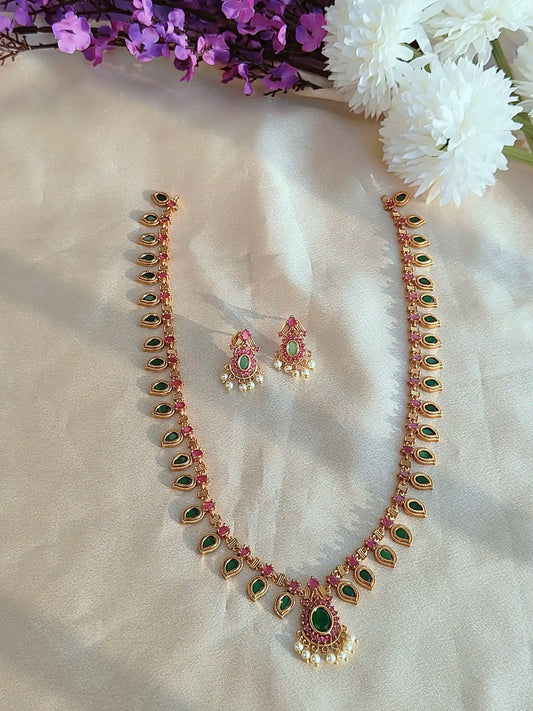 Long Palakkad Maala – Green & Pink Kemp Stones- pm0021